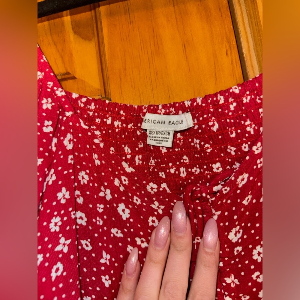 AE Womens Red Floral Flutter Sleeve Mini Dress - Picture 8 of 12